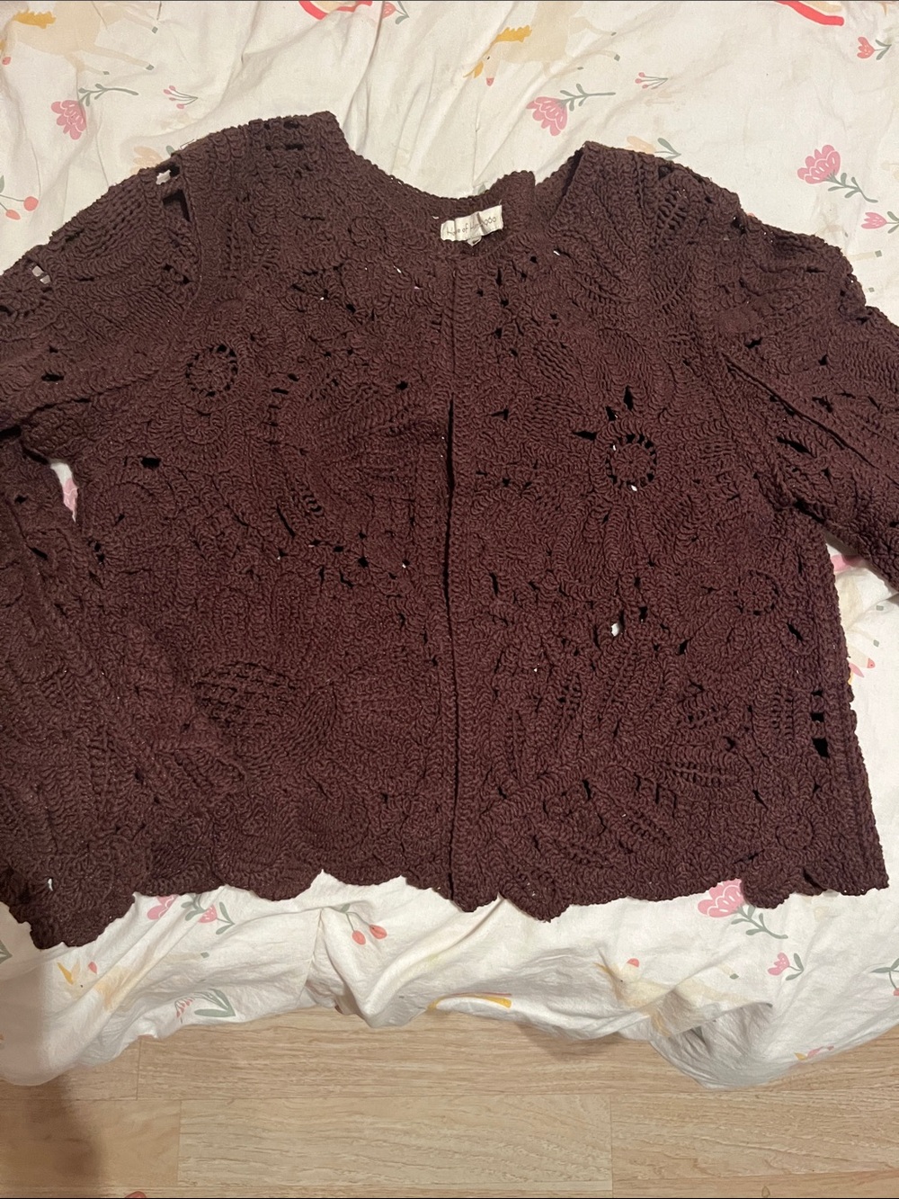 House of Harlow 1960 Crochet Openwork Cardigan - Dark Brown